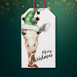 Funny Giraffe Santa Hat jul Presentetikett