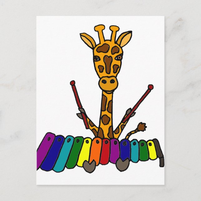 Funny Giraffe Spela upp Xylophone-Tecknad Vykort (Framsida)
