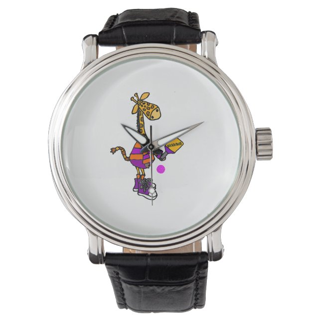 Funny Giraffe spelar Pickleball Armbandsur (Framsida)