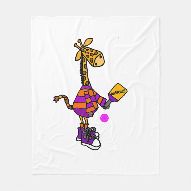 Funny Giraffe spelar Pickleball Fleecefilt (Framsidan)