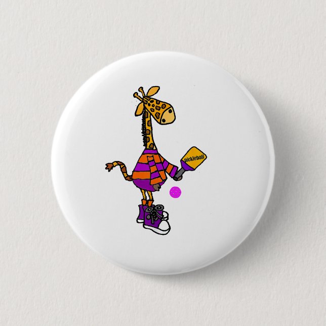 Funny Giraffe spelar Pickleball Knapp (Framsida)