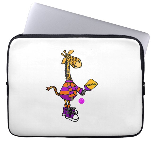 Funny Giraffe spelar Pickleball Laptop Fodral (Framsidan)