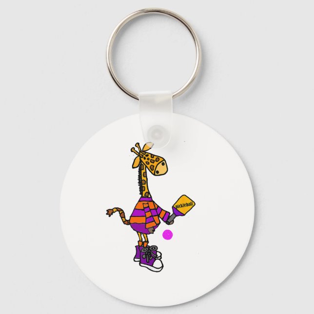 Funny Giraffe spelar Pickleball Nyckelring (Framsida)