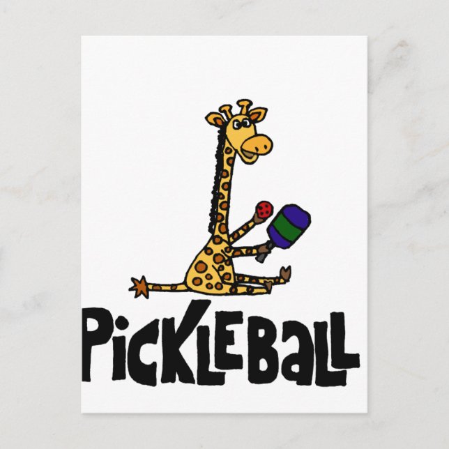 Funny Giraffe spelar upp Tecknaden Pickleball Vykort (Framsida)