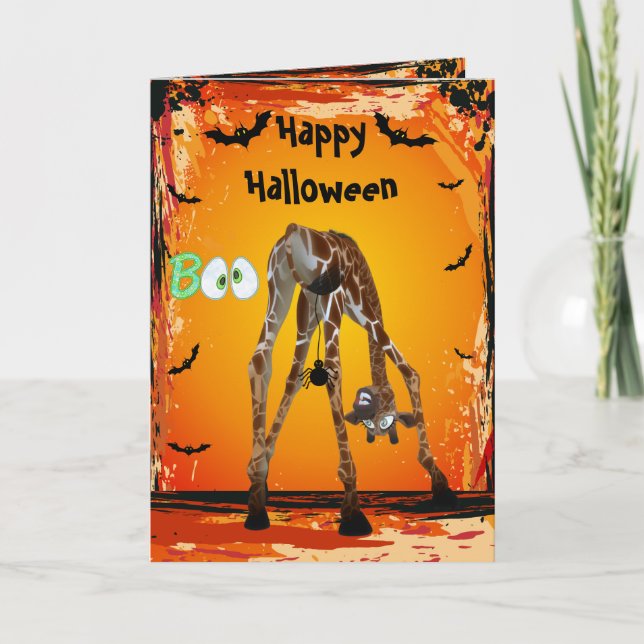 Funny Giraffe & Spider Halloween-kort Kort (Framsida)