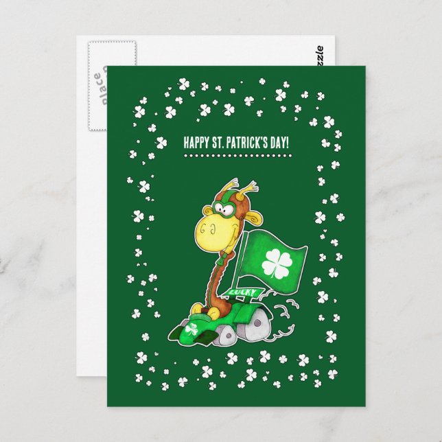 Funny Giraffe St. Patrick-Day Postcard Vykort (Fram/baksida)