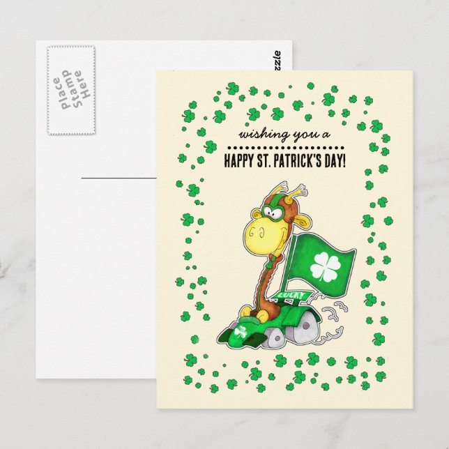 Funny Giraffe St. Patrick-Day Postcard Vykort (Fram/baksida)