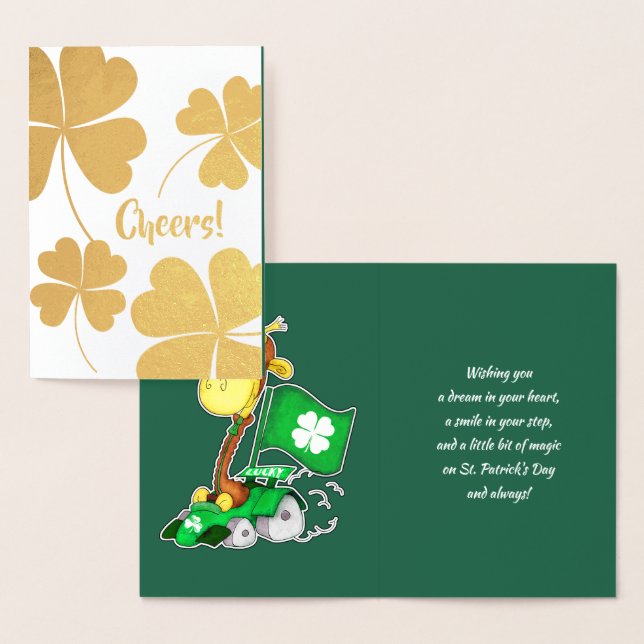 Funny Giraffe St.Patrick's Day Folierat Kort (Display)