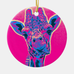 Funny Giraffe Sticking out Hans Tunga Julgransprydnad Keramik