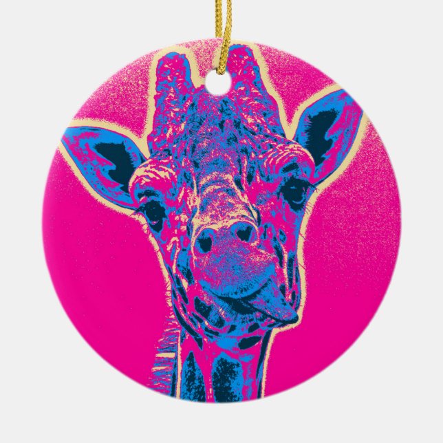 Funny Giraffe Sticking out Hans Tunga Julgransprydnad Keramik (Framsidan)