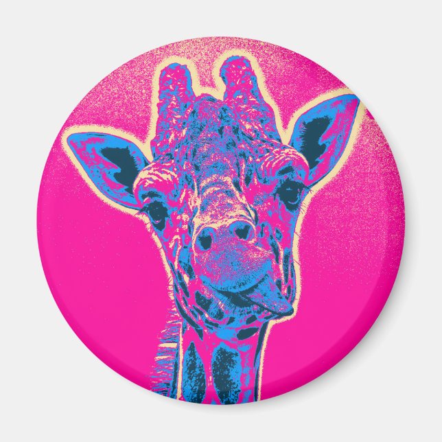 Funny Giraffe Sticking out Hans Tunga Magnet (Framsidan)