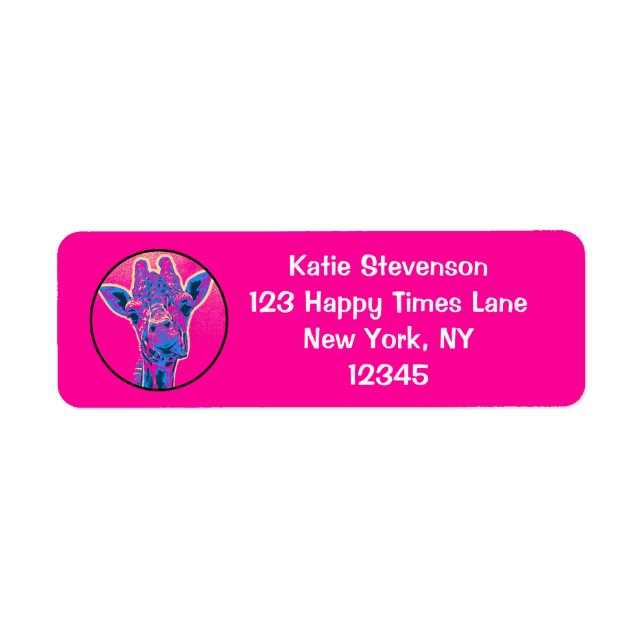Funny Giraffe Sticking out Hans Tunga Returadress Etikett (Framsidan)
