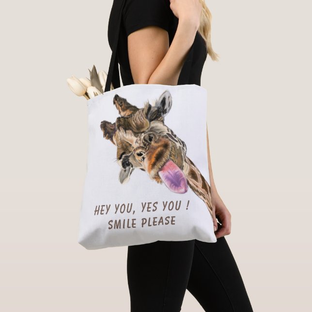Funny Giraffe Tote Bag - Anpassningsbar Text Tygkasse (Närbild)