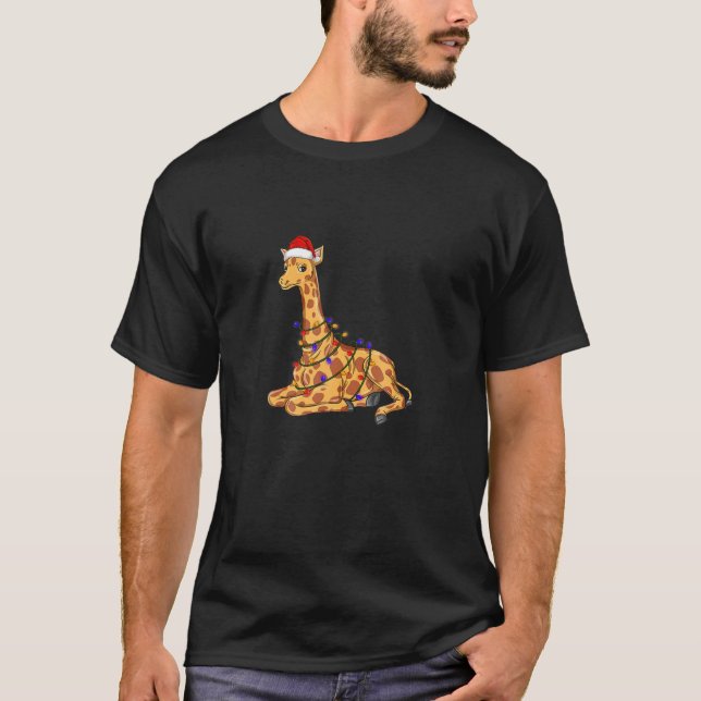 Funny Giraffe Träd jul Ljus Julafton Pajama Morsa T Shirt (Framsida)