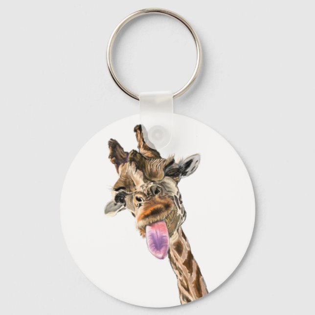 Funny Giraffe Tunga Out and Playful Wink - Hej Nyckelring (Framsida)