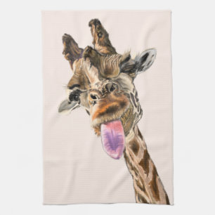 Funny Giraffe Tunga Out and Playful Wink - Roligt Kökshandduk