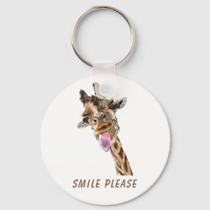 Funny Giraffe Tunga Out and Playful Wink - Roligt Nyckelring