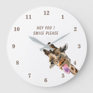 Funny Giraffe Tunga Out and Playful Wink - Roligt Stor Klocka