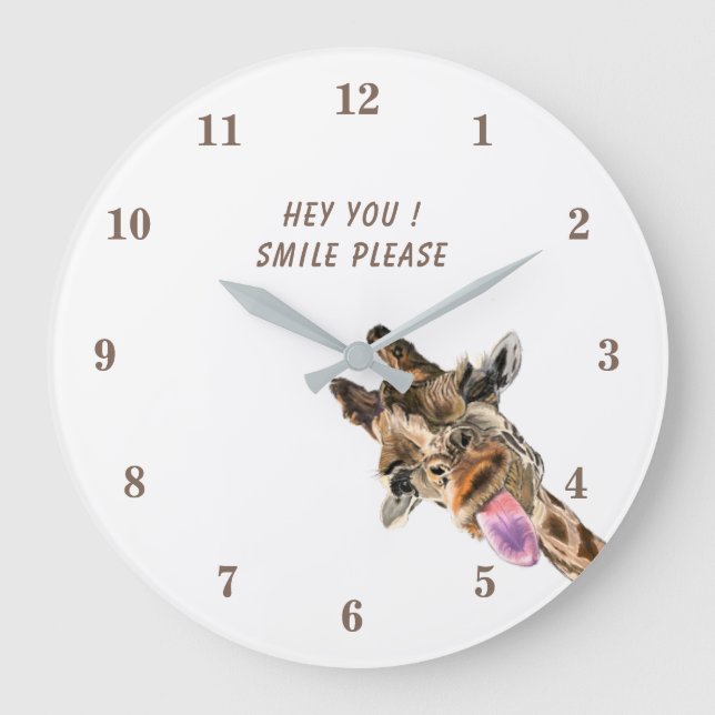Funny Giraffe Tunga Out and Playful Wink - Roligt Stor Klocka (Framsida)