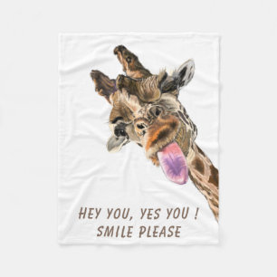 Funny Giraffe Tunga Out and Playful Wink - Smile  Fleecefilt