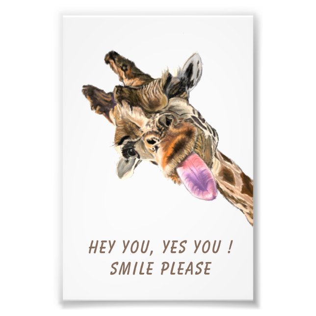 Funny Giraffe Tunga Out and Playful Wink Smile Fototryck (Framsidan)
