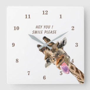 Funny Giraffe Tunga Out and Playful Wink - Smile  Fyrkantig Klocka