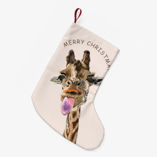 Funny Giraffe Tunga Out and Playful Wink - Smile Liten Julstrumpa