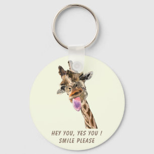 Funny Giraffe Tunga Out and Playful Wink - Smile Nyckelring