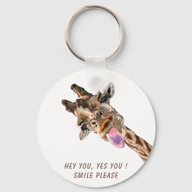 Funny Giraffe Tunga Out and Playful Wink - Smile Nyckelring (Framsida)