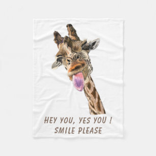 Funny Giraffe Tunga Out and Playful Wink Tecknad Fleecefilt