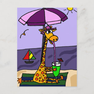 Funny Giraffe vid Beach Vykort