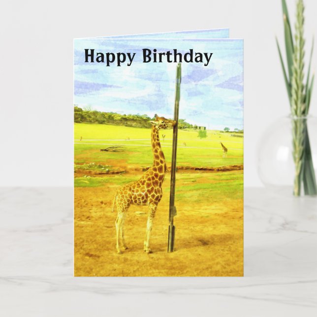 Funny Giraffe Watercolor, Birthday Card, Helgkort (Framsida)
