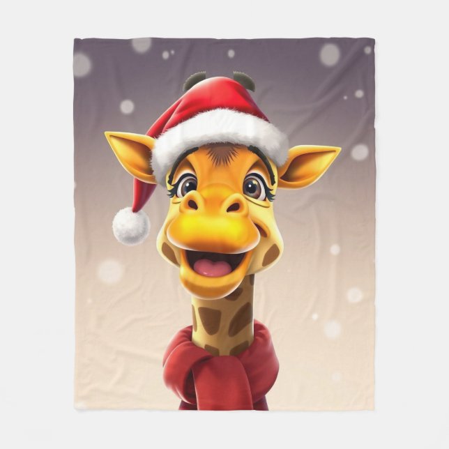 Funny giraffe wearing a Santa hat Fleecefilt (Framsidan)