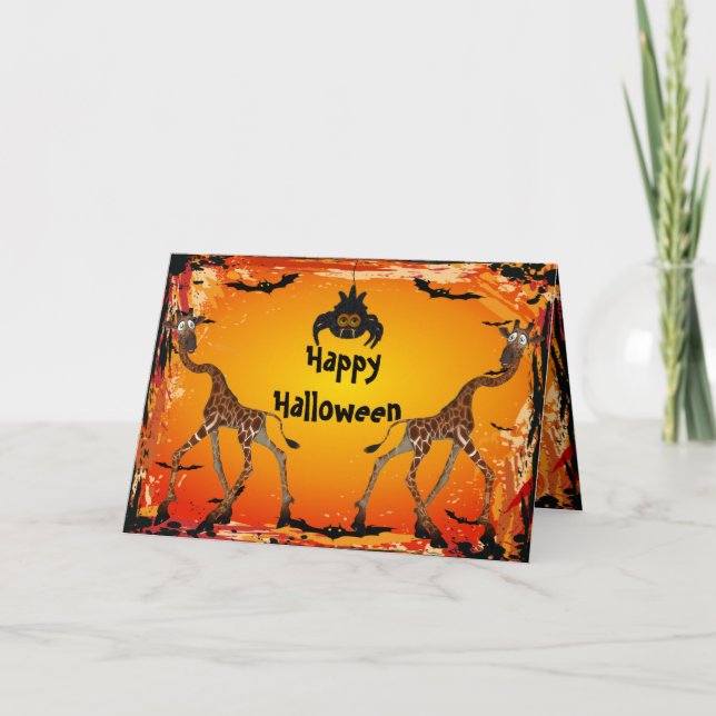 Funny Giraffes & Spider Halloween Card Kort (Framsida)