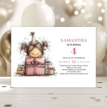 Funny Girl 4th Birthday Invite Pink Printable