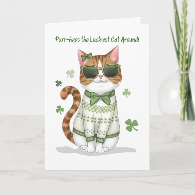 Funny Girl Cat Wearing Sunglasses Bow St Patricks Kort (Framsida)