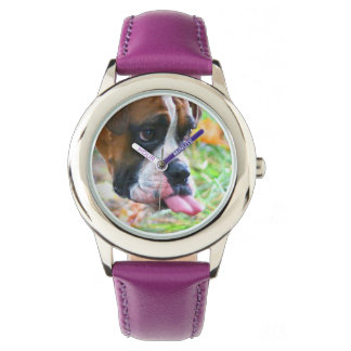 Funny Girls Boxer Hund Photo Tunga Out Watch Watch Armbandsur
