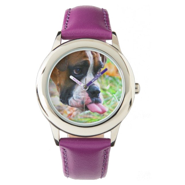 Funny Girls Boxer Hund Photo Tunga Out Watch Watch Armbandsur (Framsida)