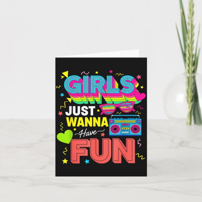 Funny Girls Just W Have Fun Awesome 70's 80's 90's Kort (Framsida)