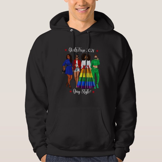 Funny Girls Trip LGBTQ Vacation Gay Black Woman He Hoodie (Framsida)
