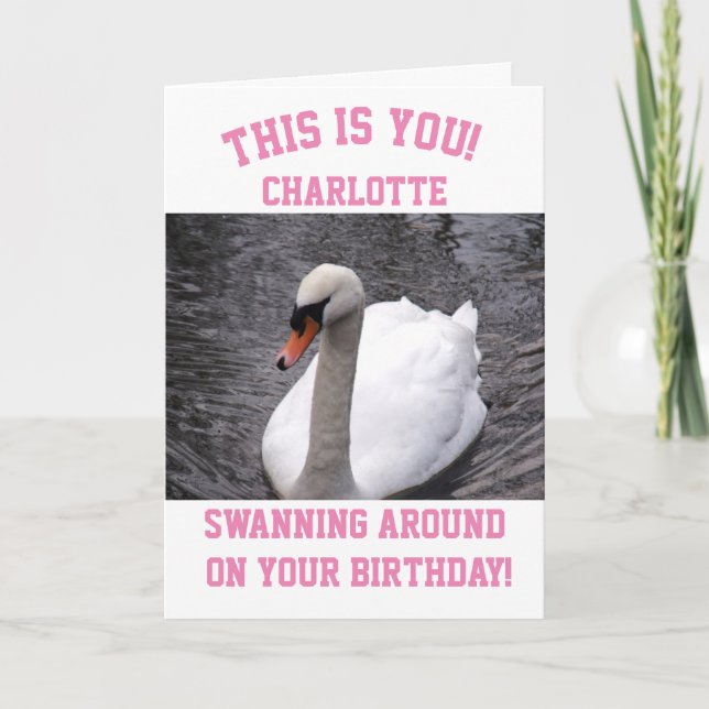 Funny Girly Birthday Card Svan Rosa Kort (Framsida)