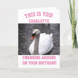 Funny Girly Birthday Card Svan Rosa Kort