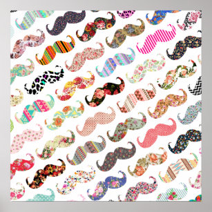 Funny Girly Colorful Mönster Mustacher Poster