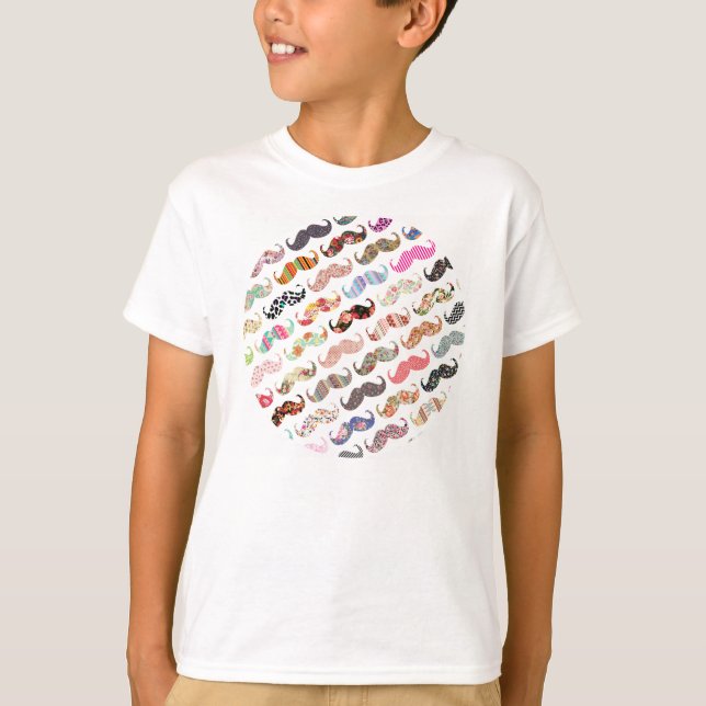 Funny Girly Colorful Mönster Mustacher T Shirt (Framsida)