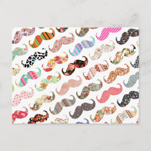 Funny Girly Colorful Mönster Mustacher Vykort