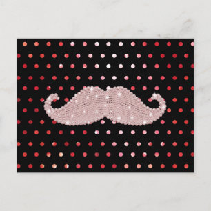 Funny Girly Rosa Bling Mustache Polka dots Mönster Vykort