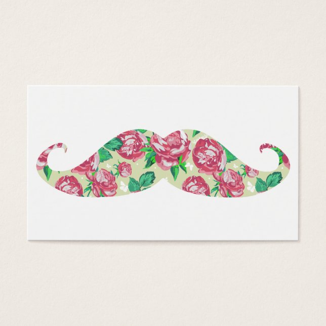 Funny Girly Rosa Grönt White Blommigt Mustache Visitkort (Framsidan)