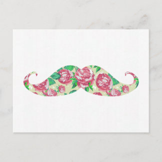 Funny Girly Rosa Grönt White Blommigt Mustache Vykort
