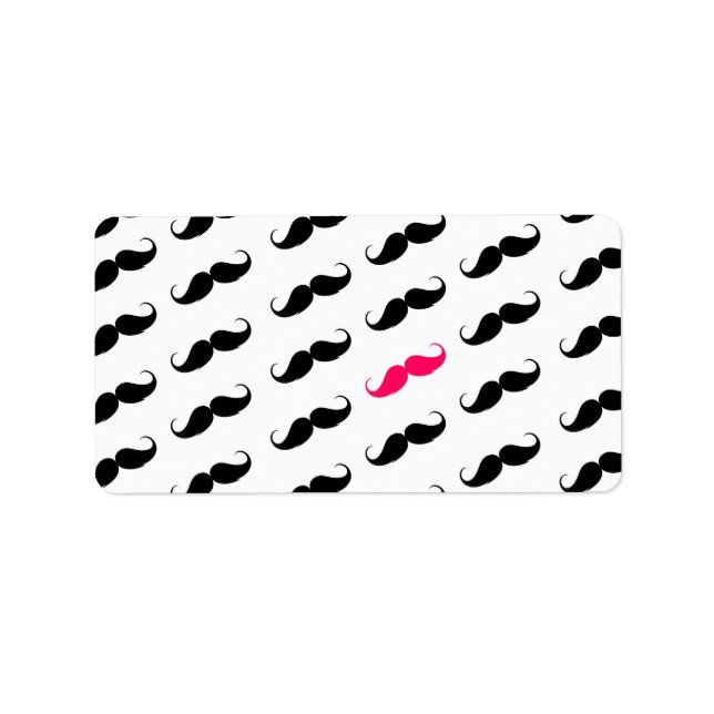 Funny Girly Rosa och svart Mustache Mönster Adressetikett (Framsidan)