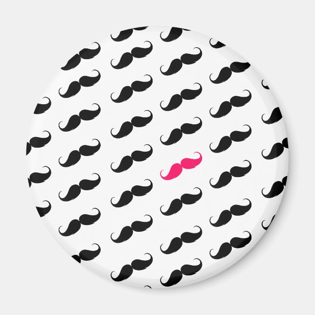 Funny Girly Rosa och svart Mustache Mönster Magnet (Framsidan)